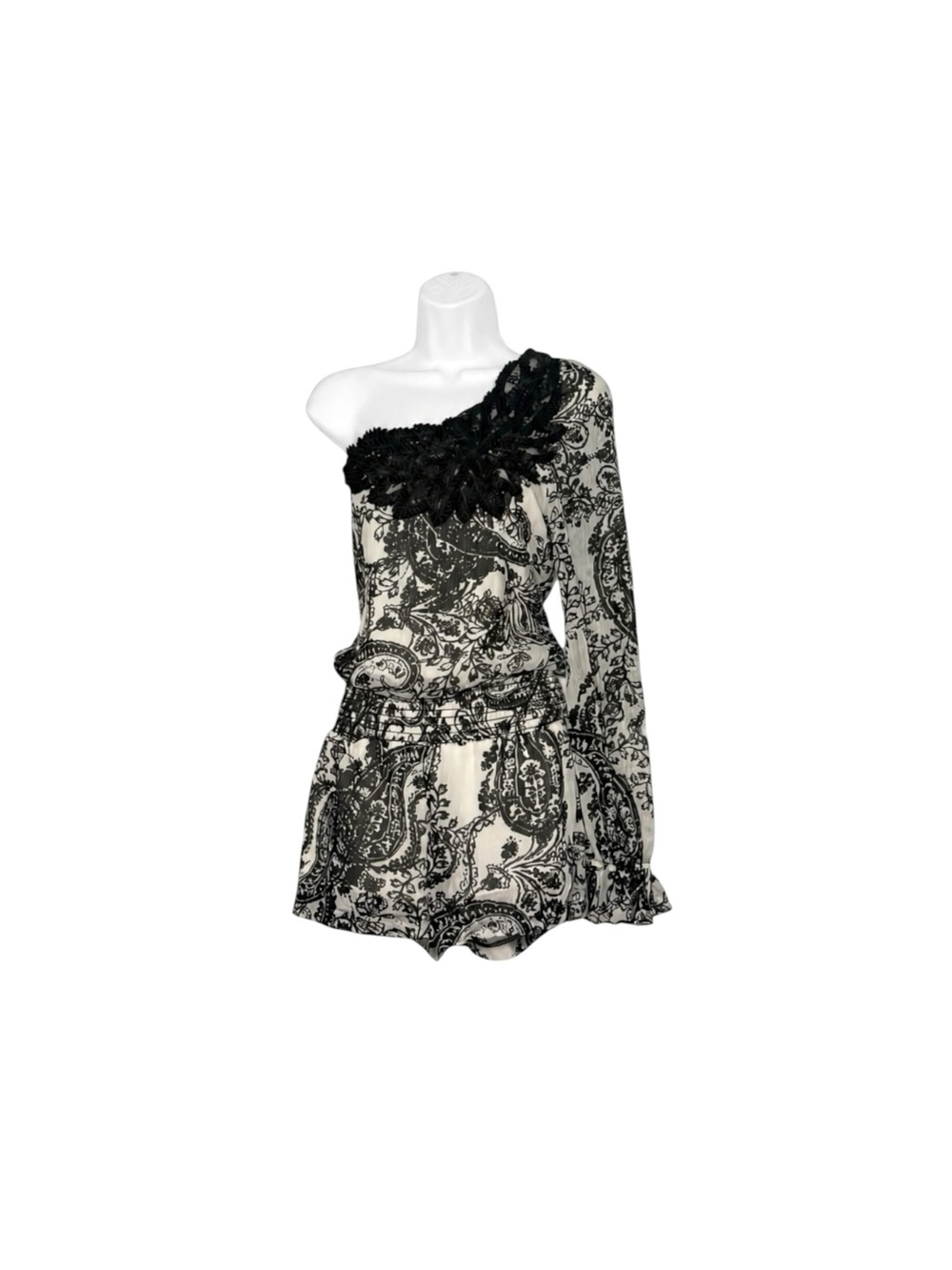 Arden B Y2K One Shoulder Romper Black White Paisley Boho Whimsigoth Small